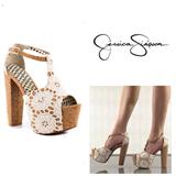Jessica Simpson Shoes | Jessica Simpson Dany 4 Cream Macrame Fabric Lace Platform Sandals | Color: Tan | Size: 7