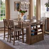 Red Barrel Studio® Coblenz Dark Oak Wood Counter Height Dining Set w/ Cabinet Wood in Brown, Size 36.0 H in | Wayfair 656-36AK[6PC]W2