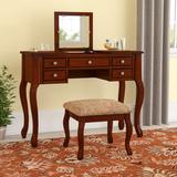 House of Hampton® Daryel Vanity Set w/ Stool & Mirror Wood in Brown/Red, Size 30.0 H x 43.0 W x 18.0 D in | Wayfair