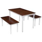 Qualfurn 3-Piece Cherry/White Wood Top Dining Table Set with 2-Benches