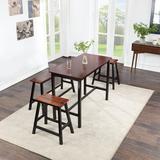 LNC Rustic Black/Brown Wood Bar Table Set Multipurpose Kitchen Counter Table Set for Breakfast Nook Dining Room (4-Piece)