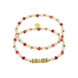 "Crystal & 18k Gold Plated Bead ""Shine"" Stretch Bracelet Duo Set, Women's, Size: 7"", Red"