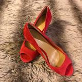 Nine West Shoes | Nine West Suede Peep Toe Heels | Color: Red | Size: 6.5