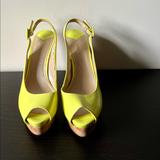 Nine West Shoes | Nine West Neon Slingback Peep Toe Wedge Patent Leather Size | Color: Yellow | Size: 6.5