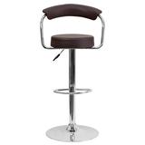 Flash Furniture Contemporary Vinyl Adjustable Swivel Bar Stool w/ Cushion Upholstered/Metal in Brown, Size 19.5 W x 19.5 D in | Wayfair