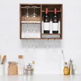Gracie Oaks Derike Elegant Designs Bartow Wall Mounted Wood Wine Rack Shelf w/ Glass Holder, Restored Wood Wood/Manufactured Wood in Brown | Wayfair
