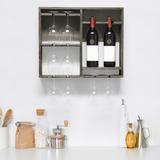 Gracie Oaks Elegant Designs Bartow Wall Mounted Wood Wine Rack Shelf w/ Glass Holder, Restored Wood Wood/Manufactured Wood in Gray | Wayfair