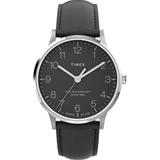 Waterbury Classic 40mm Leather Strap Watch Stainless Steel/black - Black - Timex Watches