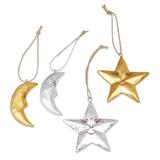 Stellar Holiday,'Four Moon and Star Albesia Wood Ornaments from Bali'