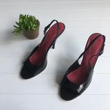 Kate Spade Shoes | Kate Spade Peep Toe Slingback Kitten Heels Patent Leather Black | Color: Black/Tan | Size: 8.5