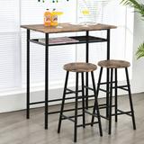 17 Stories 3 Pieces Bar Table Set Counter Height Dining Pub Table W/2 Stools Teak Wood/Metal in Brown, Size 36.0 H in | Wayfair