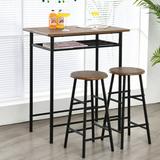 17 Stories 3 Pieces Bar Table Set Counter Height Dining Pub Table W/2 Stools Teak Wood/Metal in Brown, Size 36.0 H in | Wayfair