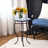 Jacobsohn Bungalow Rose Mosaic Side Table Accent Table Round Balcony Bistro End Table Navy in Black/Blue/Gray, Size 21.0 H x 14.0 W x 10.5 D in
