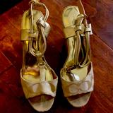 Coach Shoes | Coach Linden Peep Toe Platform Wedges Size 8 | Color: Brown/Tan | Size: 8