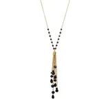 Belk Gold Tone 30 Inch + 3 Inch Extender Long Jet Beaded Tassel Necklace
