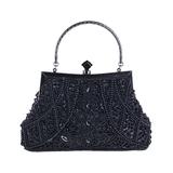 Ella & Elly Women's Handbags Black - Black Crystal Embroidered Clutch