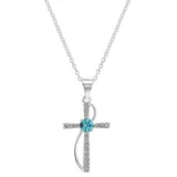 "Brilliance Crystal Birthstone Cross Necklace, Women's, Size: 18"", Blue"