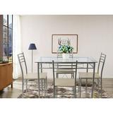 Vecelo Dining Set for 4 Rectangular Counter Height Table Glass Top with 4 Chairs Metal Silver