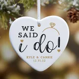 "i Do" Glossy 3.25" 1-Sided Personalized Heart Ornament Multi