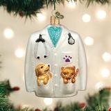 Old World Christmas Veterinarian's Coat Hanging Figurine Ornament Glass in White/Yellow, Size 4.75 H x 2.5 W x 1.0 D in | Wayfair 36282