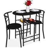 17 Stories 3-Piece Wooden Table & Chairs Dining Set W/Lower Storage Shelf Wood/Metal in Black, Size 29.5 H in | Wayfair