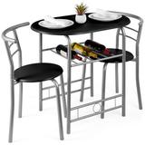 17 Stories 3-Piece Wooden Table & Chairs Dining Set W/Lower Storage Shelf Wood/Metal in Gray/Black, Size 29.5 H in | Wayfair