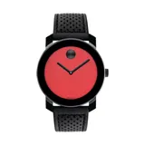 Movado Men's Red Dial Black Leather Watch