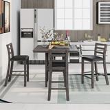 Red Barrel Studio® 5-Piece Wooden Counter Height Dining Set w/ Padded Chairs & Storage Shelving, Gary in Gray, Size 35.7 H in | Wayfair
