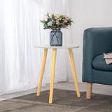 Corrigan Studio® Arthav End Table Wood in White/Brown, Size 18.5 H x 15.74 W x 15.74 D in | Wayfair 8CF1308D7E8A4C0EAB43878CD76009B4