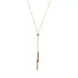Belk Gold Tone 28 Inch + 3 Inch Extender Long Y Necklace with Pearl Accent Station and Double Chain Tassel