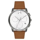 Movado Bold Chronograph Leather Strap Watch, 42mm in Cognac/White/Gunmetal at Nordstrom