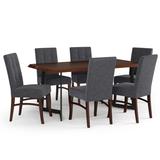 Simpli Home Ezra Mango Wood III 7-Piece Dining Set With 6 Upholstered Dining Chairs in Grey Linen Look Fabric and 72 in. Wide Table