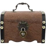 Canora Grey Alholm Pirate Treasure Chest w/ Heart Lock Vintage Storage Box Wood in Brown, Size 3.9 H x 5.7 W x 4.1 D in | Wayfair