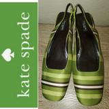 Kate Spade Shoes | Kate Spade Square Toe Striped Block Heel Slingback | Color: Brown/Green/Red | Size: 10