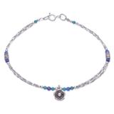 Daisy Days in Blue,'Lapis Lazuli Floral Charm Bracelet'