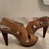 Michael Kors Shoes | Michael Kors Carla Leather Platform Heels Size 7.5 | Color: Brown/Cream | Size: 7.5