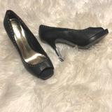 Jessica Simpson Shoes | Jessica Simpson Leather Black Studded Peep Toe Pumps Stiletto Heels 7 | Color: Black/Gold | Size: 7