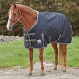 SmartPak Deluxe Stocky Fit Turnout Blanket with Earth Friendly Fabric - 76 - Heavy (360g) - Black w/ Grey Trim & White Piping - Smartpak