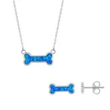 Sterling Silver Lab-Created Blue Opal Dog Bone Necklace & Earrings Set, Women's