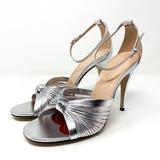 Gucci Shoes | Gucci Crawford Knotted Leather Silver Metallic Strap Heel Sandals | Color: Gray/Silver | Size: 10.5
