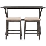 Gracie Oaks Farmhouse Rustic 3-piece Counter Height Wood Kitchen Dining Table Set w/ 2 Stools, Gray Wood/Upholstered Chairs in Brown/Gray | Wayfair