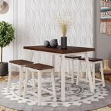 Gracie Oaks 5-Piece Rustic Wood Kitchen Dining Table Set w/ 4 Stools For Small Places, Cherry+ in White, Size 30.0 H in | Wayfair