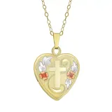 "Charming Girl 14k Gold Cross Heart Locket Necklace, Girl's, Size: 15"", Multicolor"
