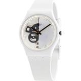 Live Time White Quartz White Skeleton Dial Watch - White - Swatch Watches