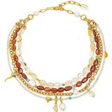 Chroma Beaded Multi-stone Gold-plated Necklace - Orange - Lizzie Fortunato Necklaces