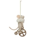 The Holiday Aisle® Mouse on Bike w/ Faux Fur Collar Hanging Figurine Ornament Fabric in Brown, Size 5.875 H x 1.625 W x 4.75 D in | Wayfair
