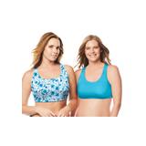 Plus Size Women's Sports Bra 2 Pack by Comfort Choice in Pool Blue Daisy (Size M)