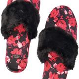 Victoria's Secret Shoes | Victorias Secrets Signature Satin Slippers Black Rose With Faux Fur | Color: Black/Red | Size: 7.5