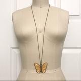 Free People Jewelry | Long Chain Champagne Sparkle Butterfly Charm Necklace | Color: Cream/Gold | Size: Os