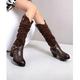 YOUTHJUNE Women's Western Boots Deep - Deep Coffee Slouchy Cowboy Boot - Women